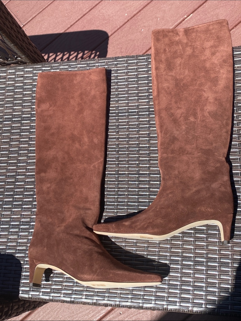 🔥 STAUD Chocolate Brown Suede Kitten Heel Knee Boots